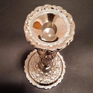 NEW Silver-Plated Candlestick, Intricate 3-D Raised Pattern, 11.75" tall